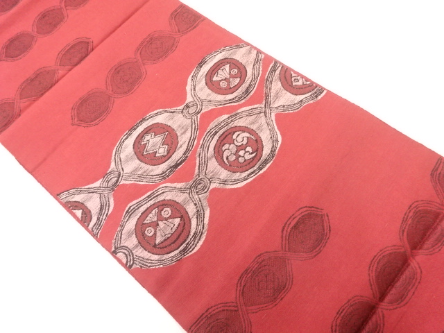 JAPANESE KIMONO / VINTAGE NAGOYA OBI / SILK / WOVEN ABSTRACT PATTERN